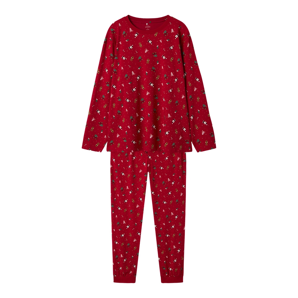 Name It - Nanvismas Ls Nightset - Jester Red (Voksen størrelser - UNISEX)