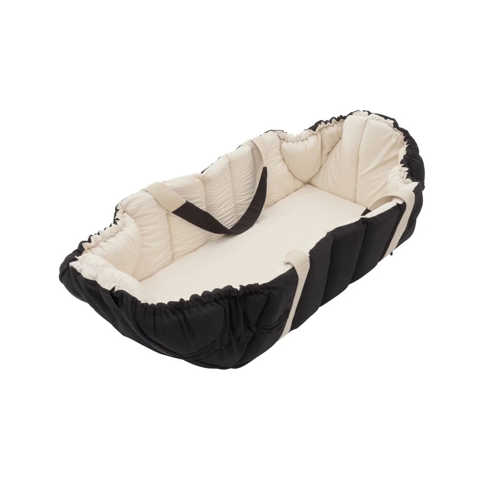 Økologisk Babylift Og Legetæppe - Black W. Cream Solid Stripe