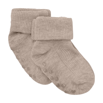 Minymo - Baby rib sock w. ABS (2-pack) - Silver Mink Melange